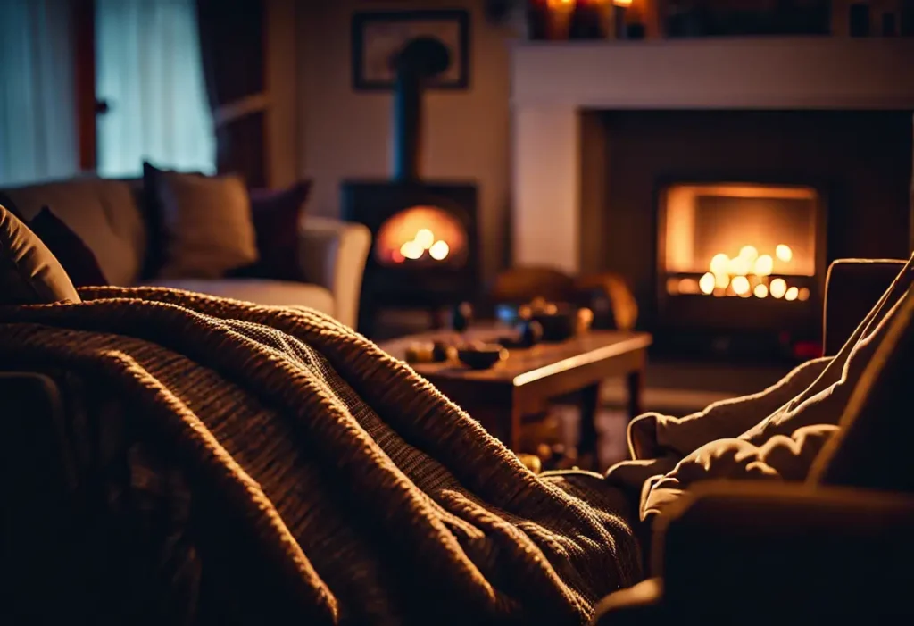 tenweb_media_l2z8eHkv Evening bedroom scene with bedside lamp illuminating far infrared electric blanket on bed. Alarm clock rests on nightstand, creating a cozy atmosphere for comfortable sleep and nighttime warmth.